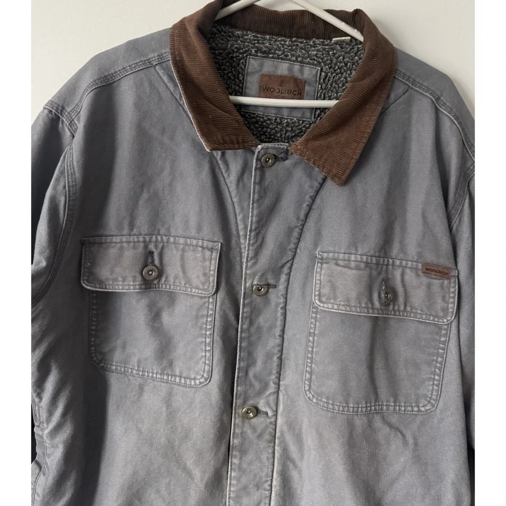Woolrich Canvas Sherpa Lined Jacket Men's XXL Gray Corduroy Collar Workwear Good